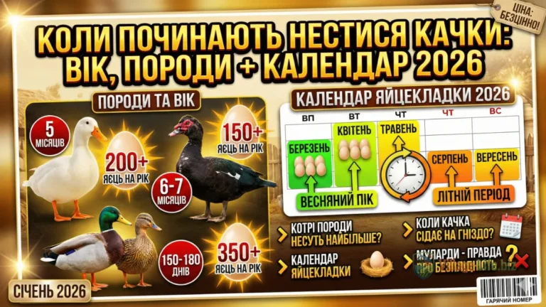 Коли починають нестися качки різних порід: календар яйцекладки, терміни та секрети високої продуктивності