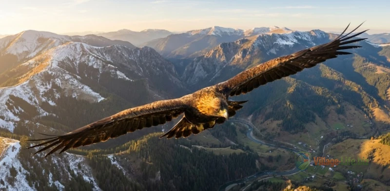 Беркут у польоті над Карпатськими горами