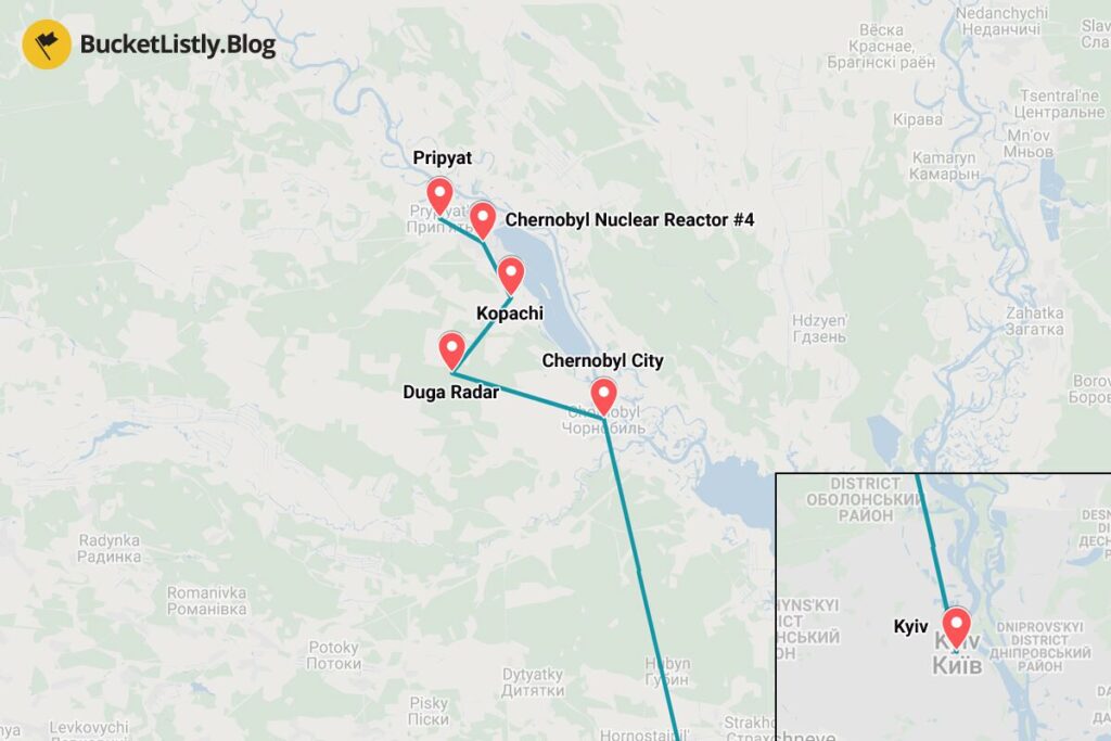 Карта Чорнобильського маршруту