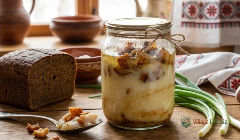 Смалець у скляній банці з шкварками