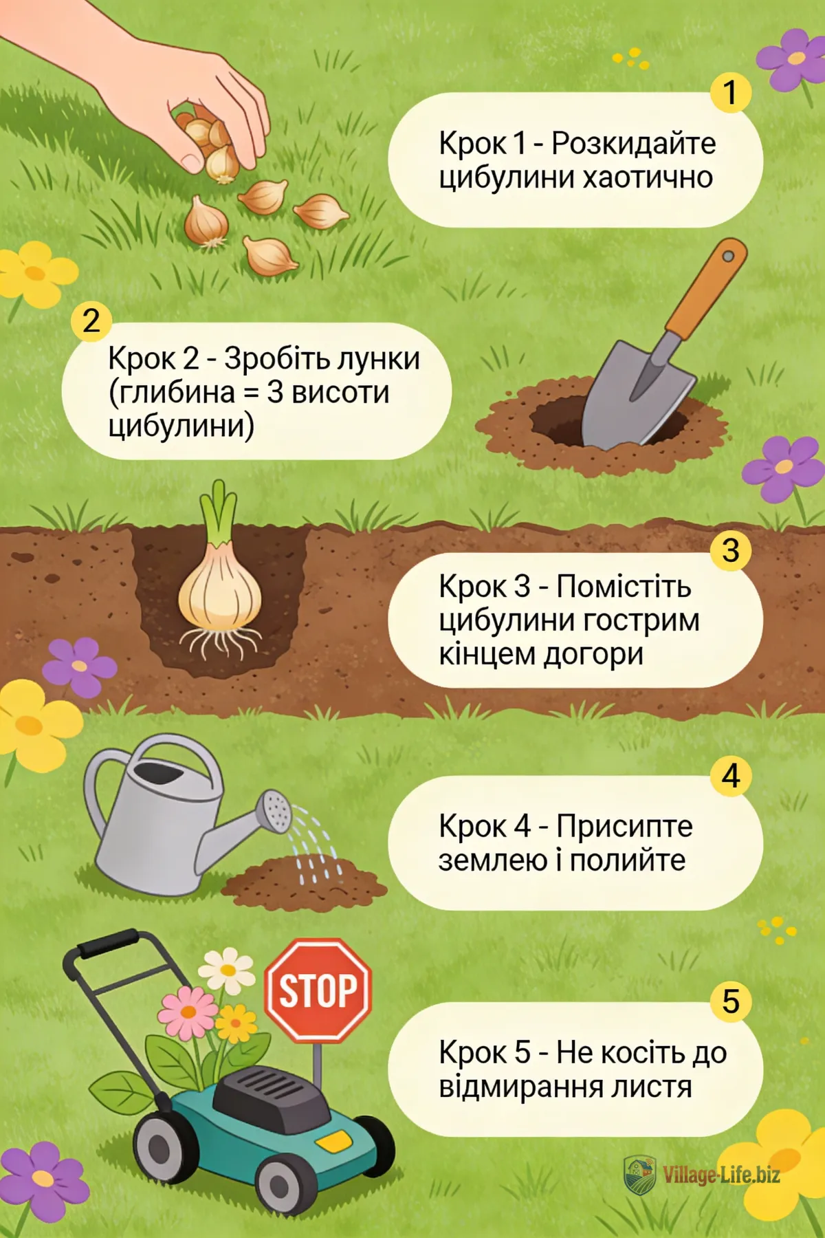 Як садити цибулинні квіти на газоні