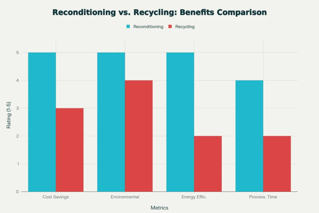 Reconditioning vs. Recycling: Benefits Comparison (Scale 1-5)