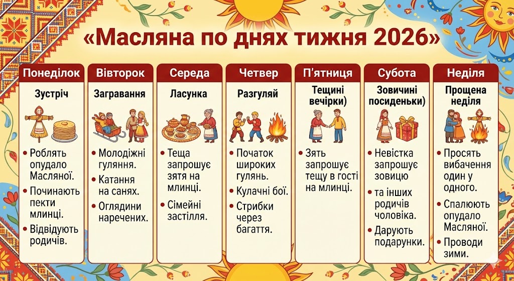 Масляна по днях тижня