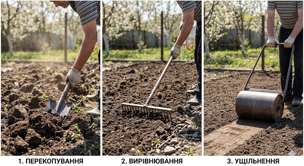 підготовка ґрунту для насіння газонної трави