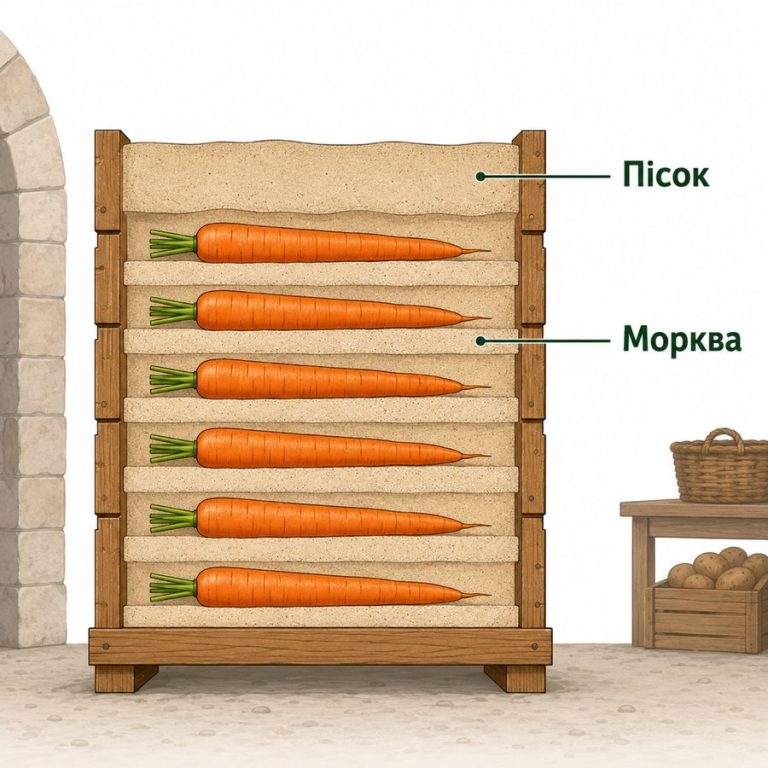 Зберігання моркви в піску: шари моркви пересипані піском