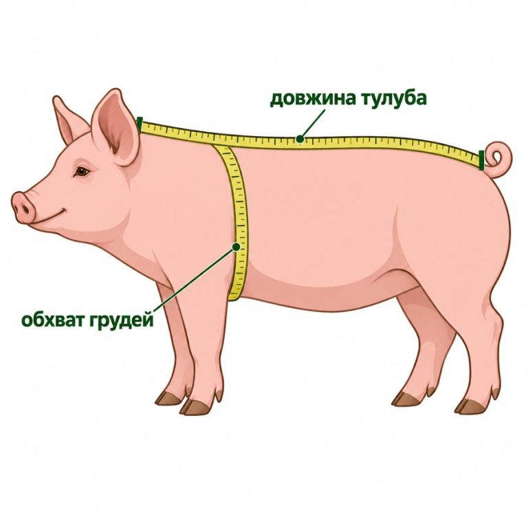 Як виміряти свиню: обхват грудей за передніми ногами і довжина тулуба від основи вух до основи хвоста